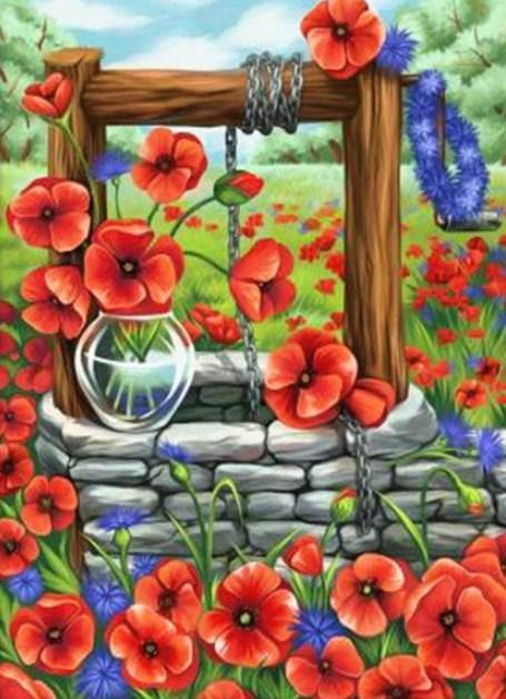 Water Well & Flowers - diamond-painting-bliss.myshopify.com