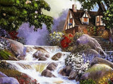 Waterfall & Beautiful House - diamond-painting-bliss.myshopify.com