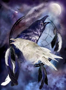 White & Black Raven Dream Catcher - diamond-painting-bliss.myshopify.com