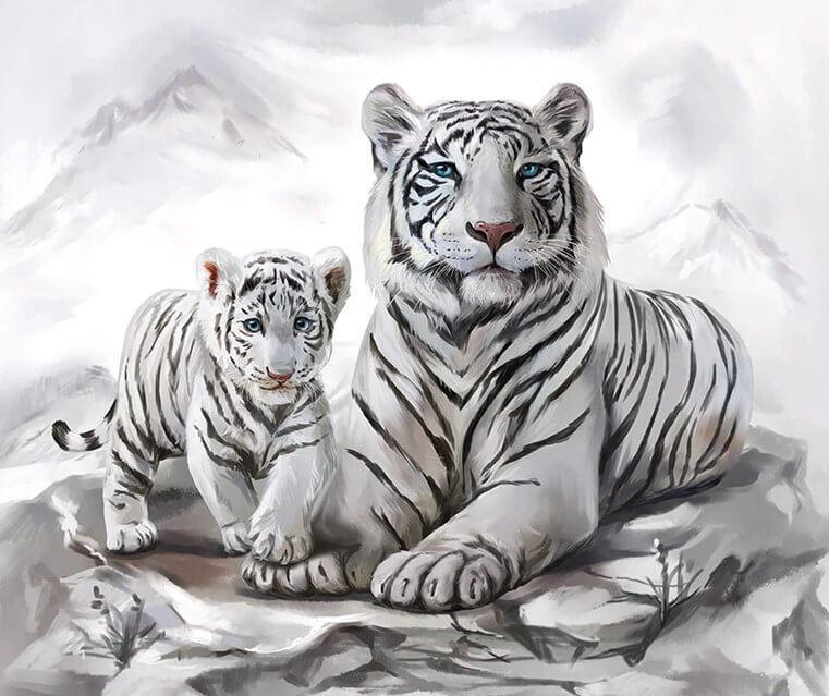 White Tiger & Cub Painting - diamond-painting-bliss.myshopify.com