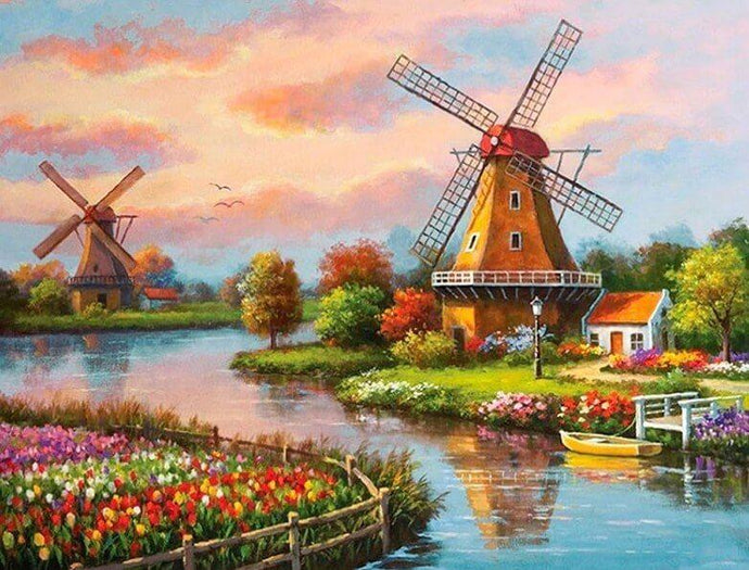 Windmill Landscape Diamond Painting - diamond-painting-bliss.myshopify.com
