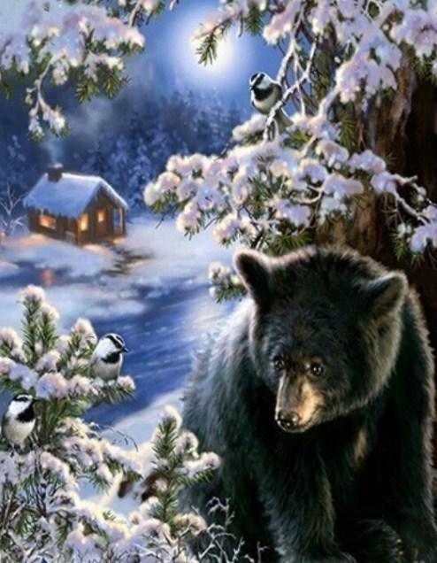 Winter Black Bear - diamond-painting-bliss.myshopify.com