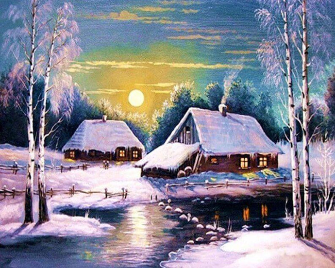 Winter Sunset Landscape - diamond-painting-bliss.myshopify.com