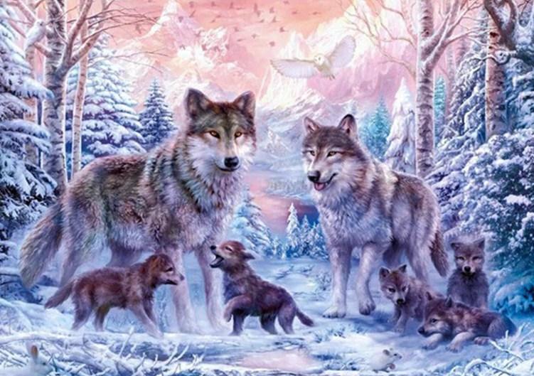 Wolves Family in Snow - diamond-painting-bliss.myshopify.com