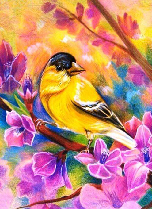 Yellow Birds in Flowers - diamond-painting-bliss.myshopify.com