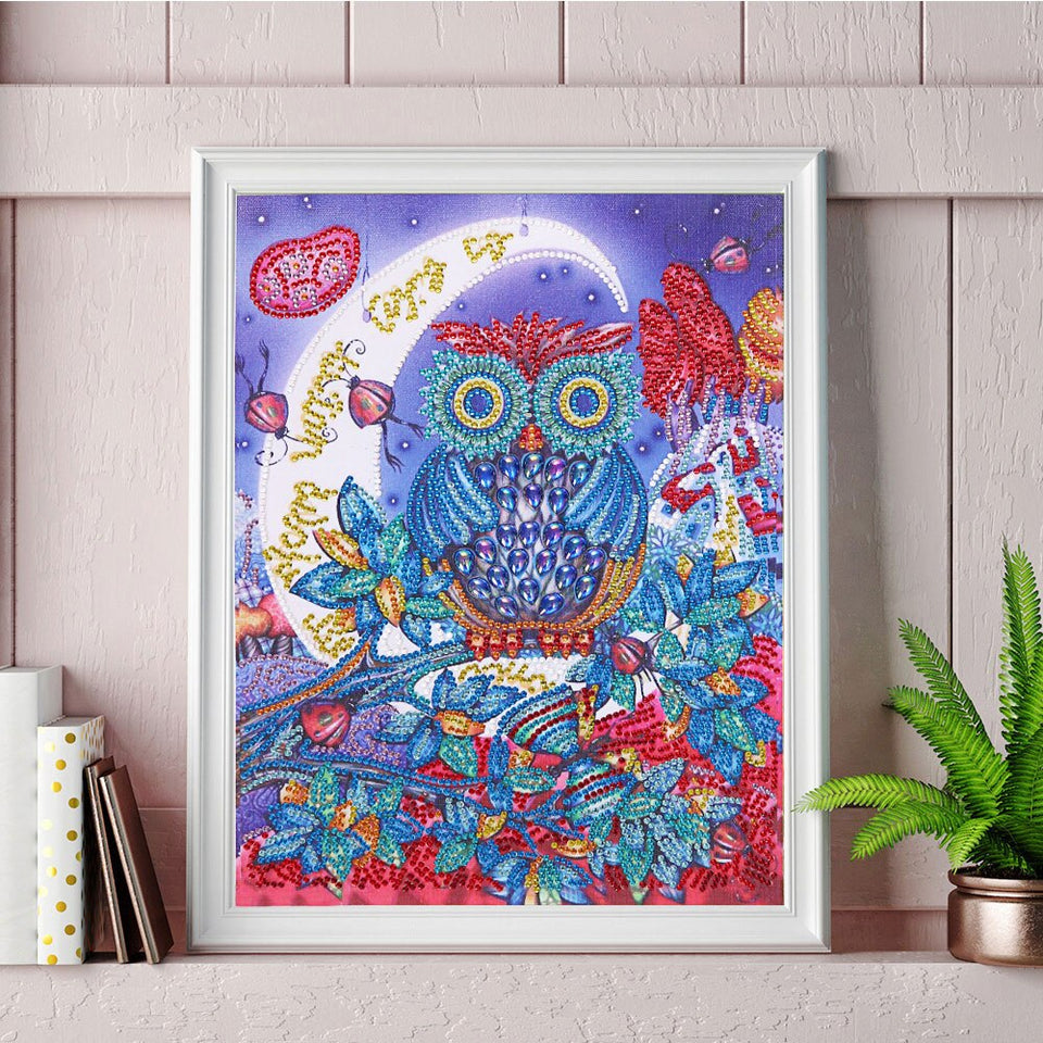 Cute Colorful Owl With Moon