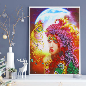 Colorful Girl With Moon
