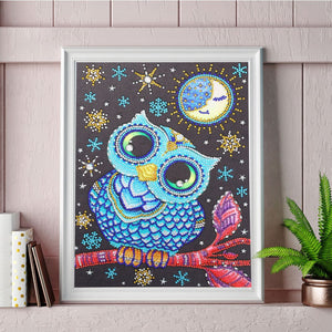 Cute Owl With Moon In Night