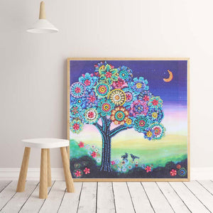 Colorful Tree With Moon In Night