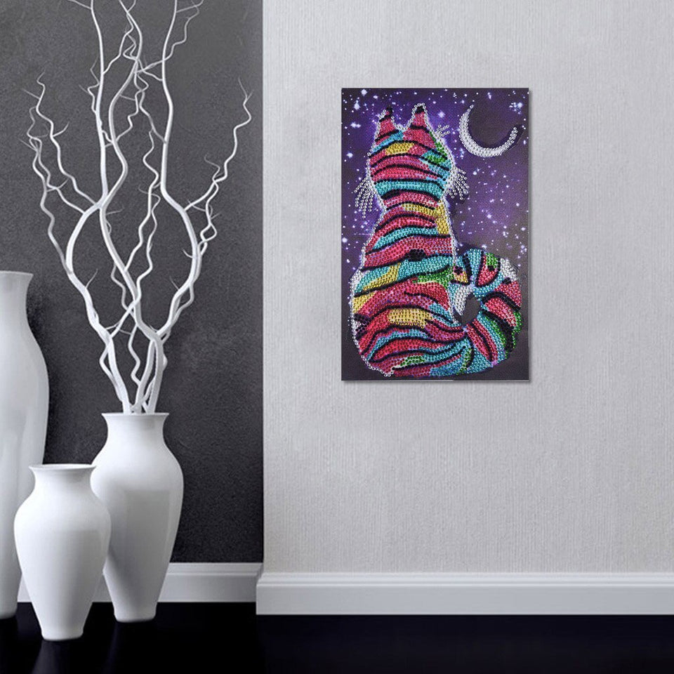 Cat With Moon And Stars In Night – Diamond Painting Bliss