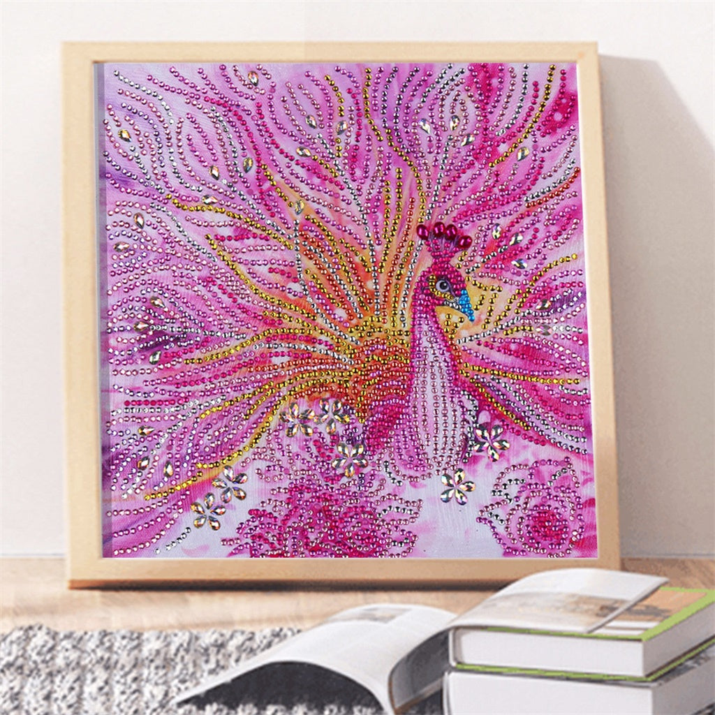 Elegant Pink Peacock & Flowers – All Diamond Painting