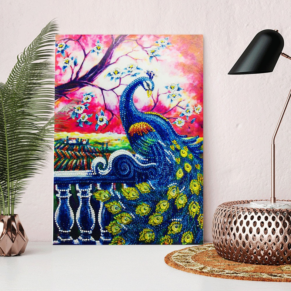 Yellow And Blue Peacock With Tree