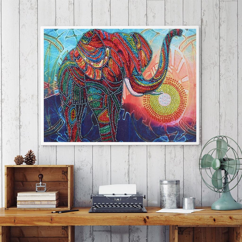 Elephant With Colorful Sun