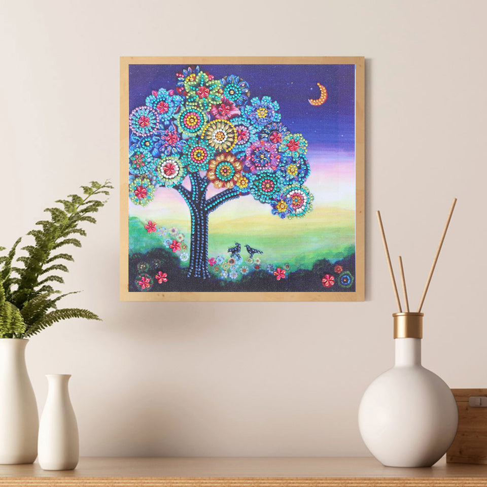 Colorful Tree With Moon In Night