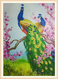 Two Peacocks On Tree With Flowers