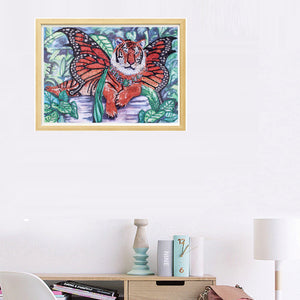 Flaying Tiger Cute Painting