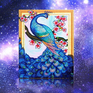 Peacock With Flowers On Branch