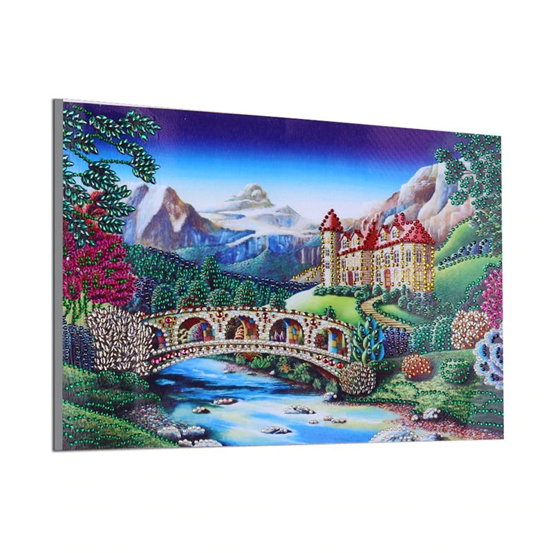 Bridge On Lake Colorful Painting
