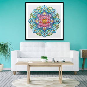 Blue and Pink Motif Flowers Painting