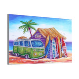 House With Colorful Van And Tree On Beach