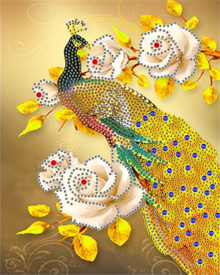 Yellow Peacock With Flowers