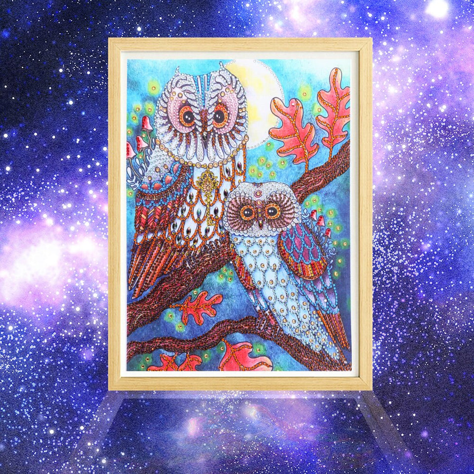 Two Owls On Tree With Moon