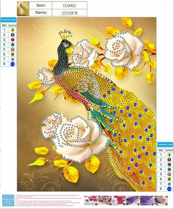 Yellow Peacock With Flowers