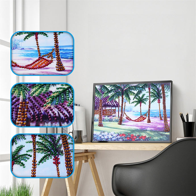 Coconut Tree On Beach With Hammock
