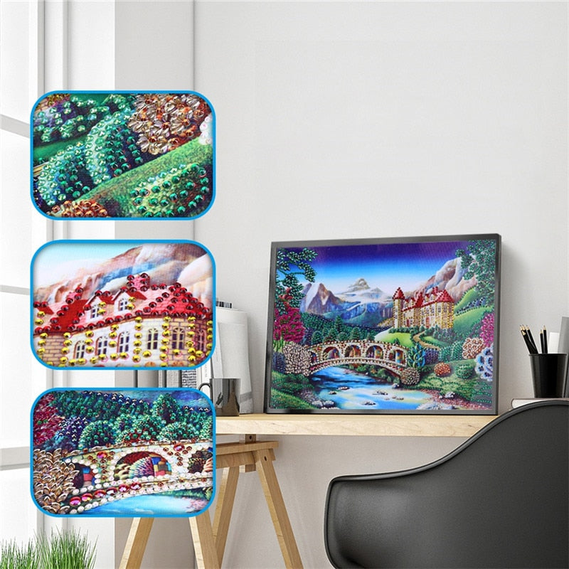 Bridge On Lake Colorful Painting