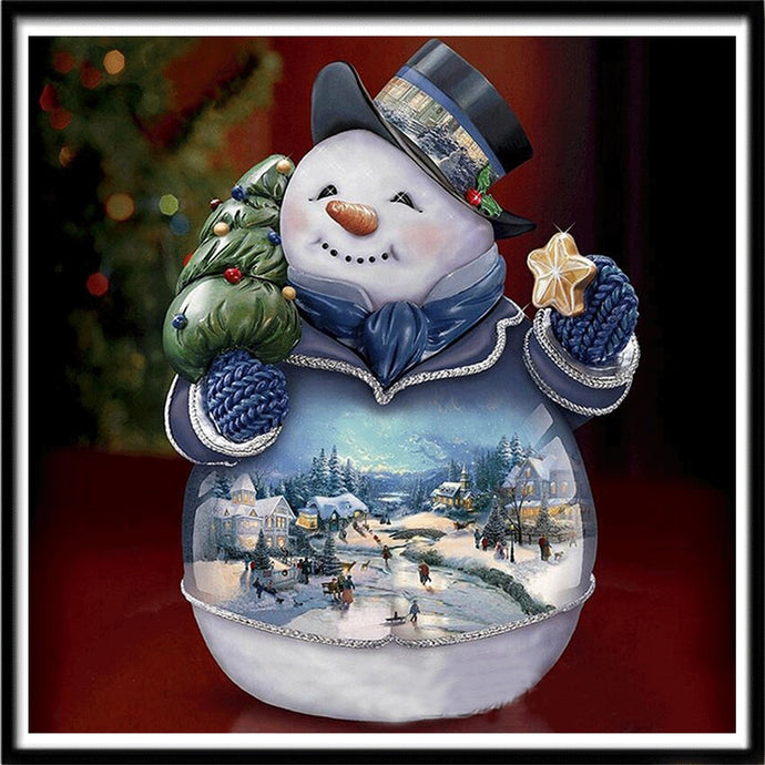 Happy Snowman With Colorful Tree