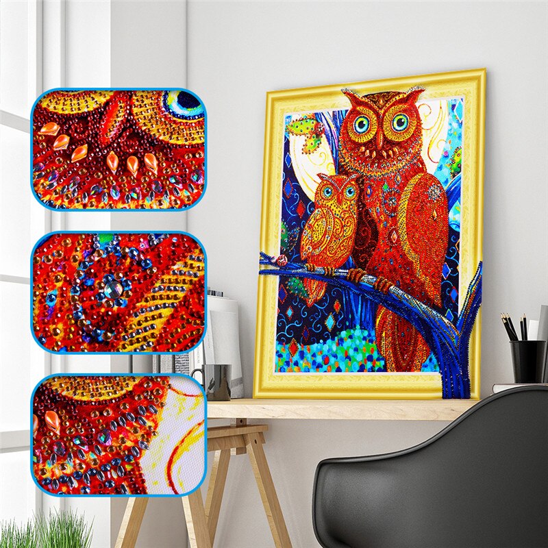 Two Colorful Owls On Tree