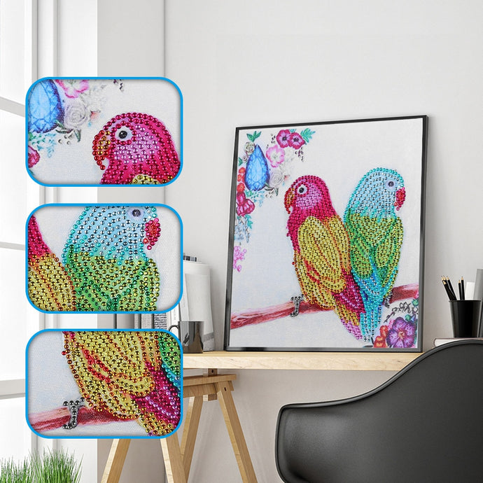 Two Cute Parrots On Branch