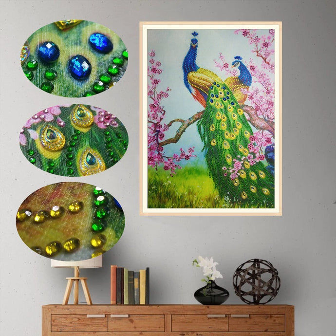 Two Peacocks On Tree With Flowers