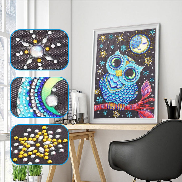 Cute Owl With Moon In Night