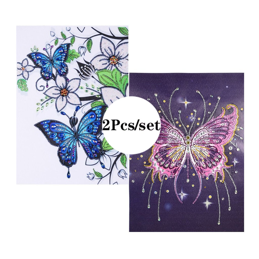 2Pcs Set Colorful Butterfly And Flowers Paintings