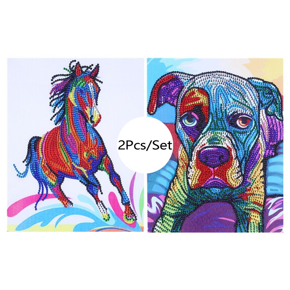 2Pcs Set Colorful Horse And Dog Painting