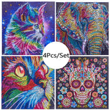 4Pcs Set Colorful Cats,Elephant And Skull Painting