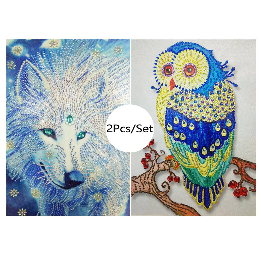 2Pcs Colorful Owl And Wolf