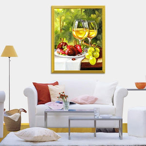Fruit Plate & Glasses of Wine DIY Painting - diamond-painting-bliss.myshopify.com