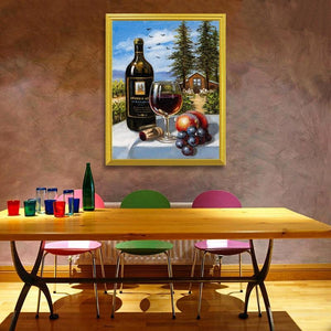 Wine Bottle & Glass with Fruits DIY Painting - diamond-painting-bliss.myshopify.com