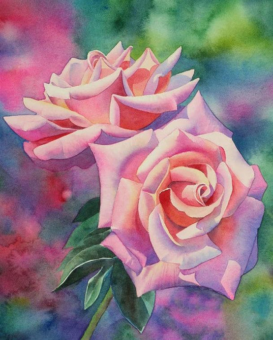 Pink Roses & Green Leaves DIY Painting - diamond-painting-bliss.myshopify.com