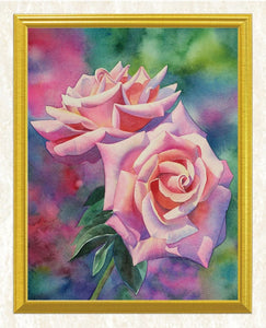 Pink Roses & Green Leaves DIY Painting - diamond-painting-bliss.myshopify.com