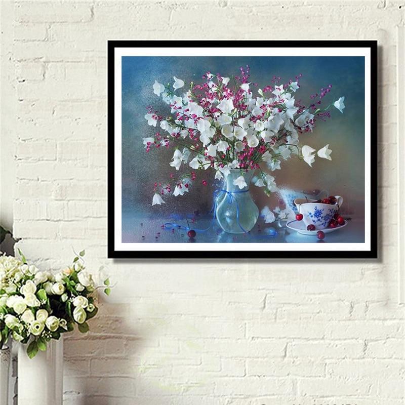 White & Pink Flowers DIY Painting - diamond-painting-bliss.myshopify.com