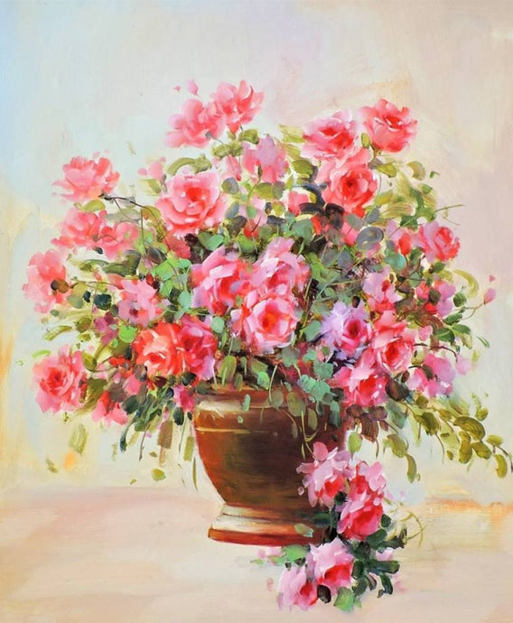 Fresh Pink Flowers Pot DIY Painting - diamond-painting-bliss.myshopify.com