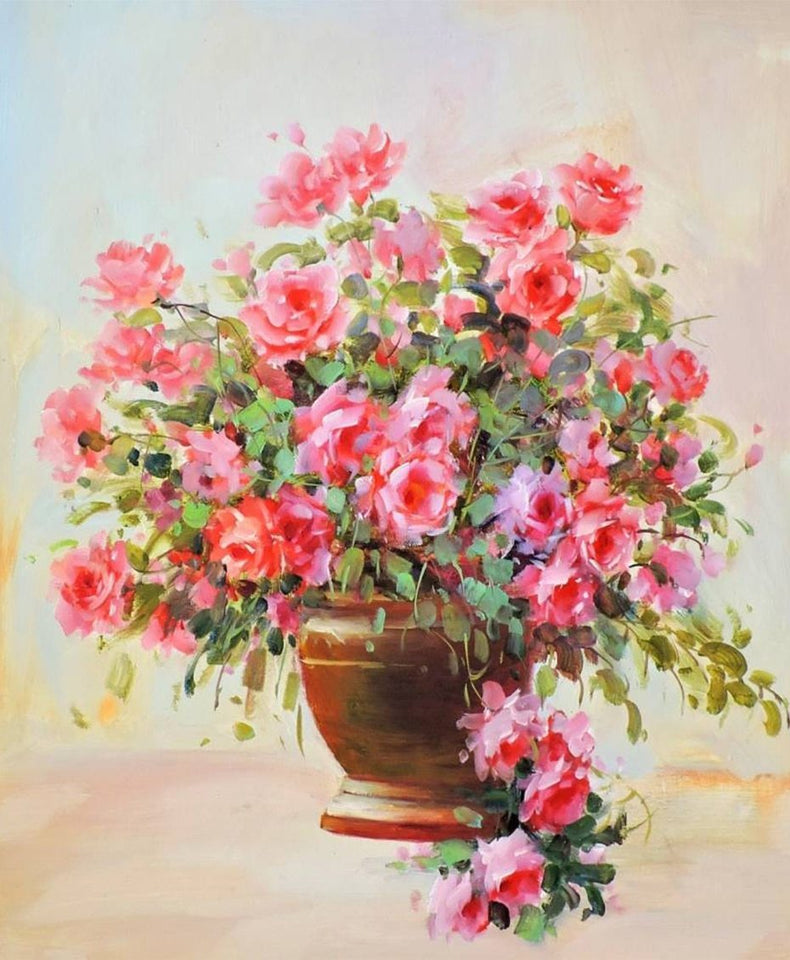 Fresh Pink Flowers Pot DIY Painting - diamond-painting-bliss.myshopify.com