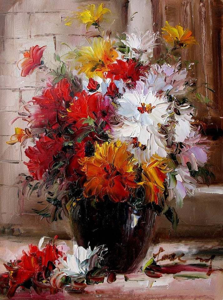 Red, Yellow & White Flowers in a Vase - diamond-painting-bliss.myshopify.com