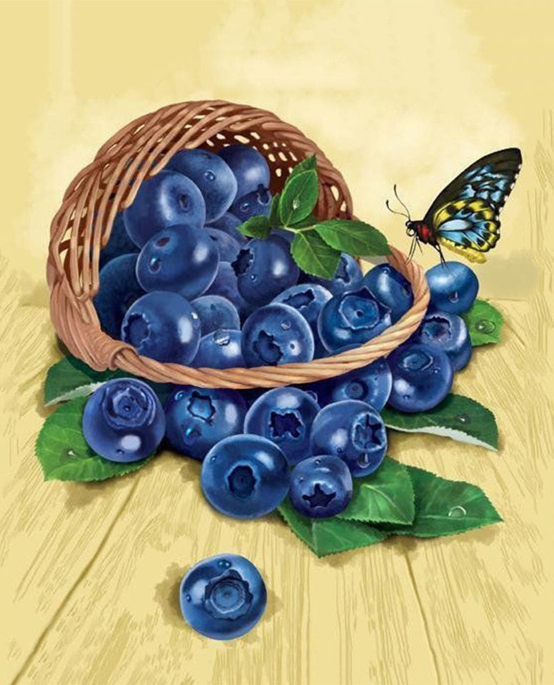 Basket of Blueberries & Butterfly - diamond-painting-bliss.myshopify.com