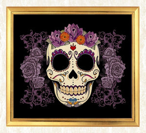 Sugar Skull & Flowers Diamond Painting - diamond-painting-bliss.myshopify.com